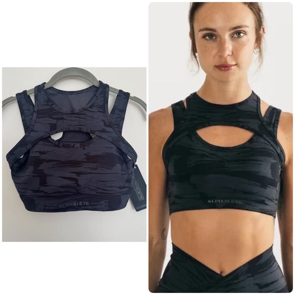 Alphalete Surface Keyhole Sports Bra in Black Camo